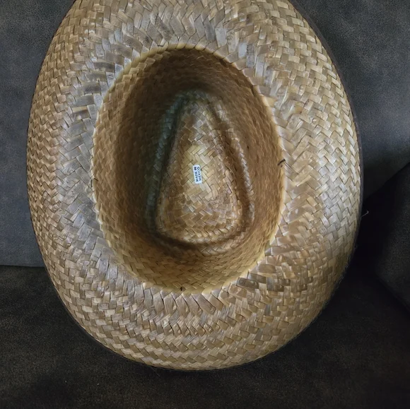 Western Straw Hat Made in Mexico with Brown & Silver Band Around Rim - Picture 7 of 8